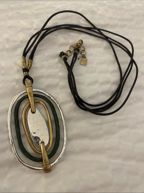 Robert Lee Morris Jewelry - Robert Lee Morris Multi-Tone Oval abstract vintage Pendant Necklace